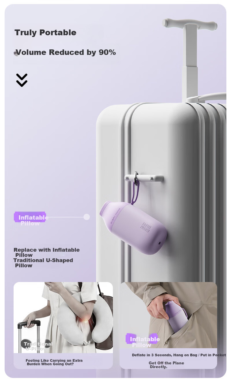 EVERYTHINK Inflatable Travel Neck Pillow U-Shaped Portable Airplane Sleep Pillow 3