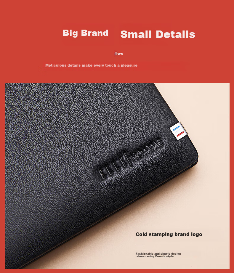 ELLE HOMME French brand men's wallet, short genuine leather pouch, cowhide money clip, birthday gift for husband or father on Father's Day 12