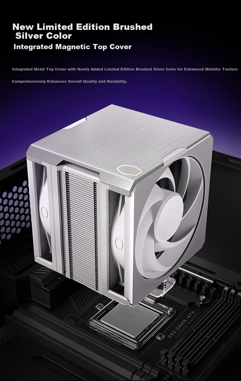 CoolerMaster Hyper 612 Pro Silver CPU Air Cooler Single Tower/3rd Gen Superconducting 6 Heat Pipes/Dual Mobius Fans/Brushed Metal Top Cover/Multi-Platform Mounting Kit 3