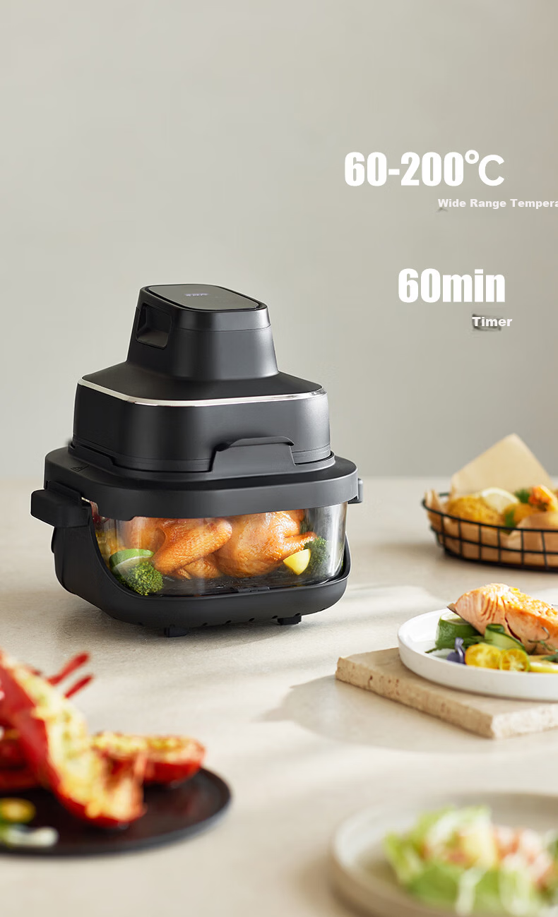 Olayks Instant Air Fryer Double Layer Household Split Air Fryer Smart Touch Multifunction Glass Non-Coated Portable 5.5L Earth Tone 22
