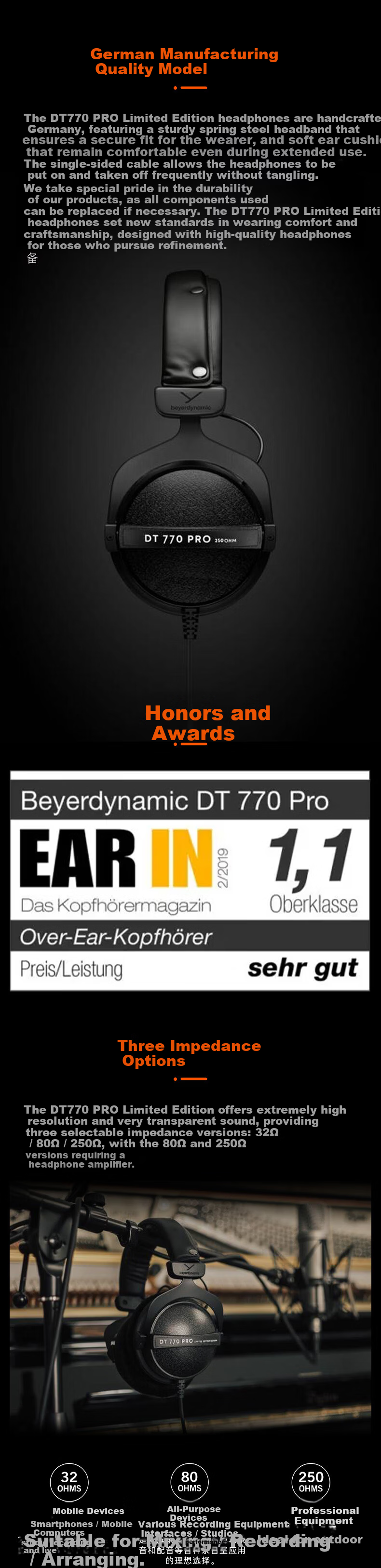 Beyerdynamic DT 700 PRO Over-Ear Closed-Back Studio Monitoring Headphones for Music and FPS Gaming [No Microphone] DT 770 PRO [32Ω] 13