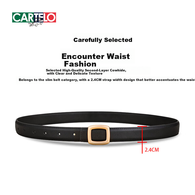 CARTELO Women's Genuine Leather Belt Jeans Waist Belt Versatile Plate Buckle Pin Buckle Smooth Buckle Belt Birthday Gift for Girlfriend