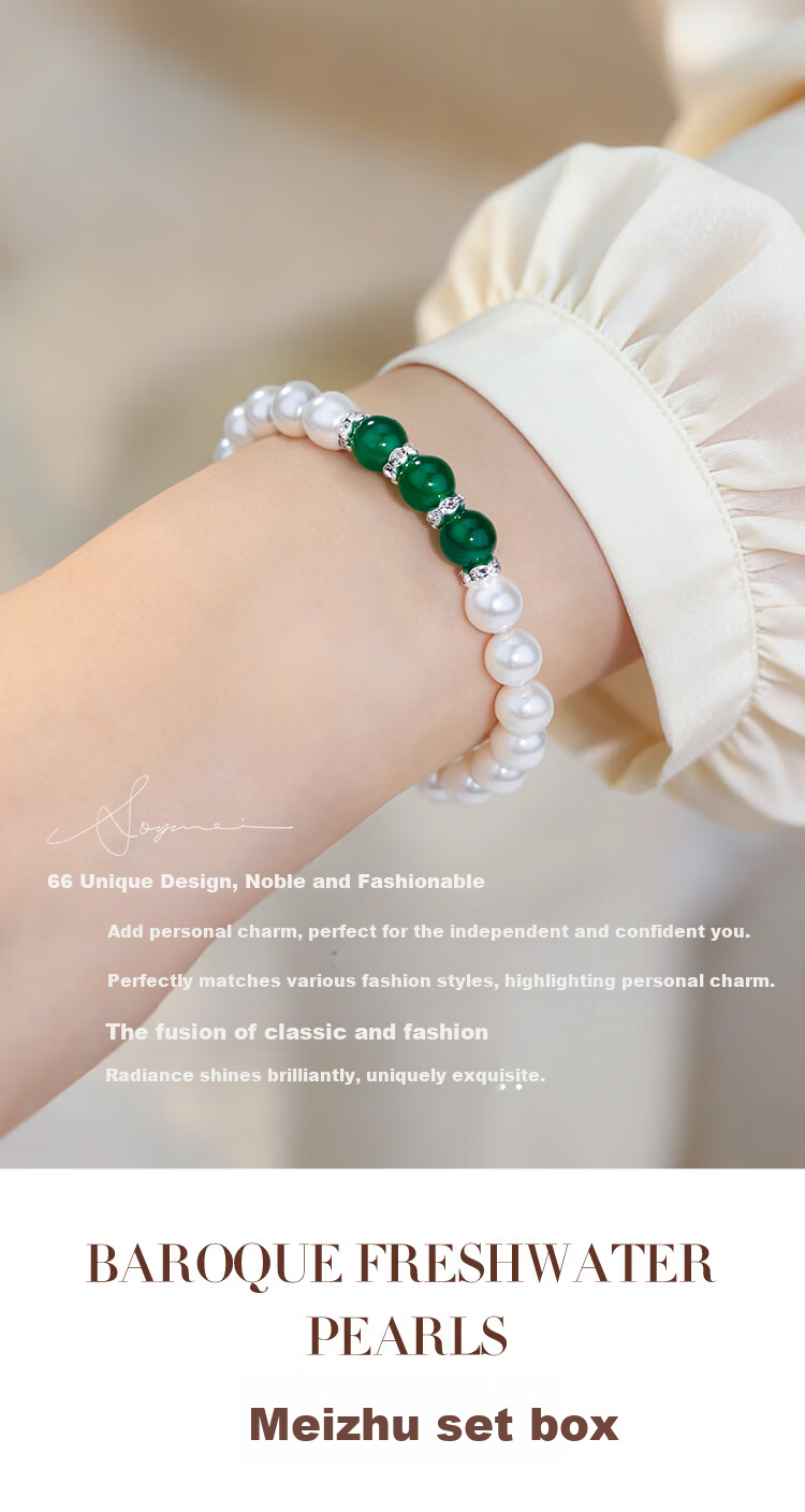 Elegant Faux Pearl Bead Necklace with Green Agate Pendant Jewelry Set of 3 Birthday Gift for Girlfriend, Mom, and Elders 6