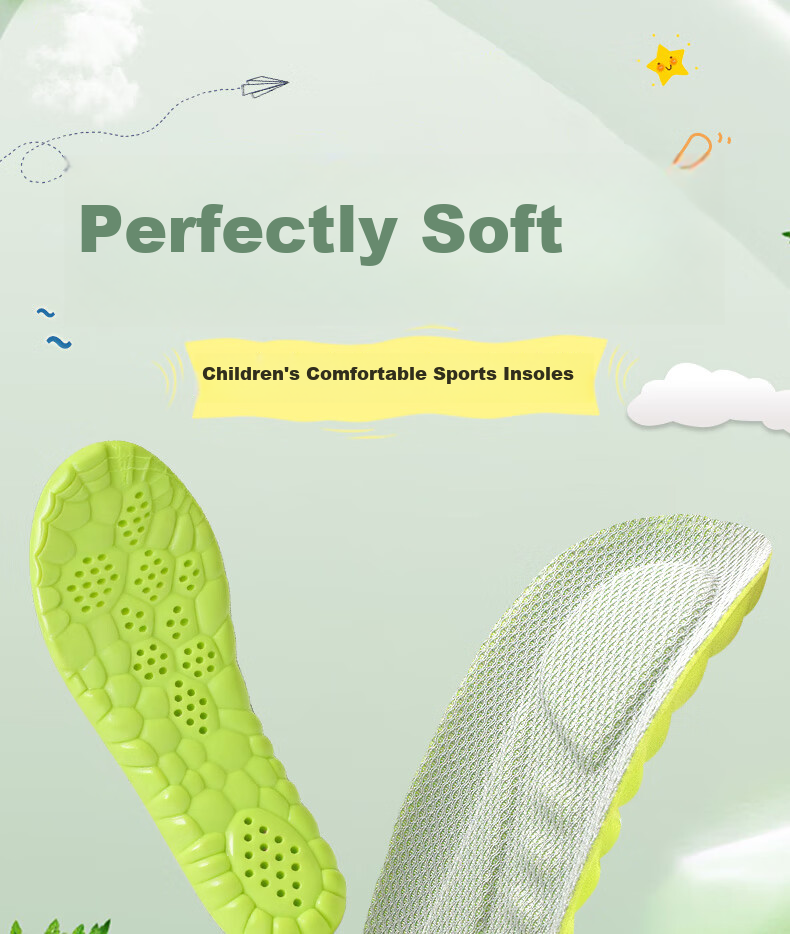 Huabaochi Kids Sports Insoles Soft Shock Absorption Thickened Cuttable Comfortable Sweat-Absorbent Breathable for Boys and Girls 1