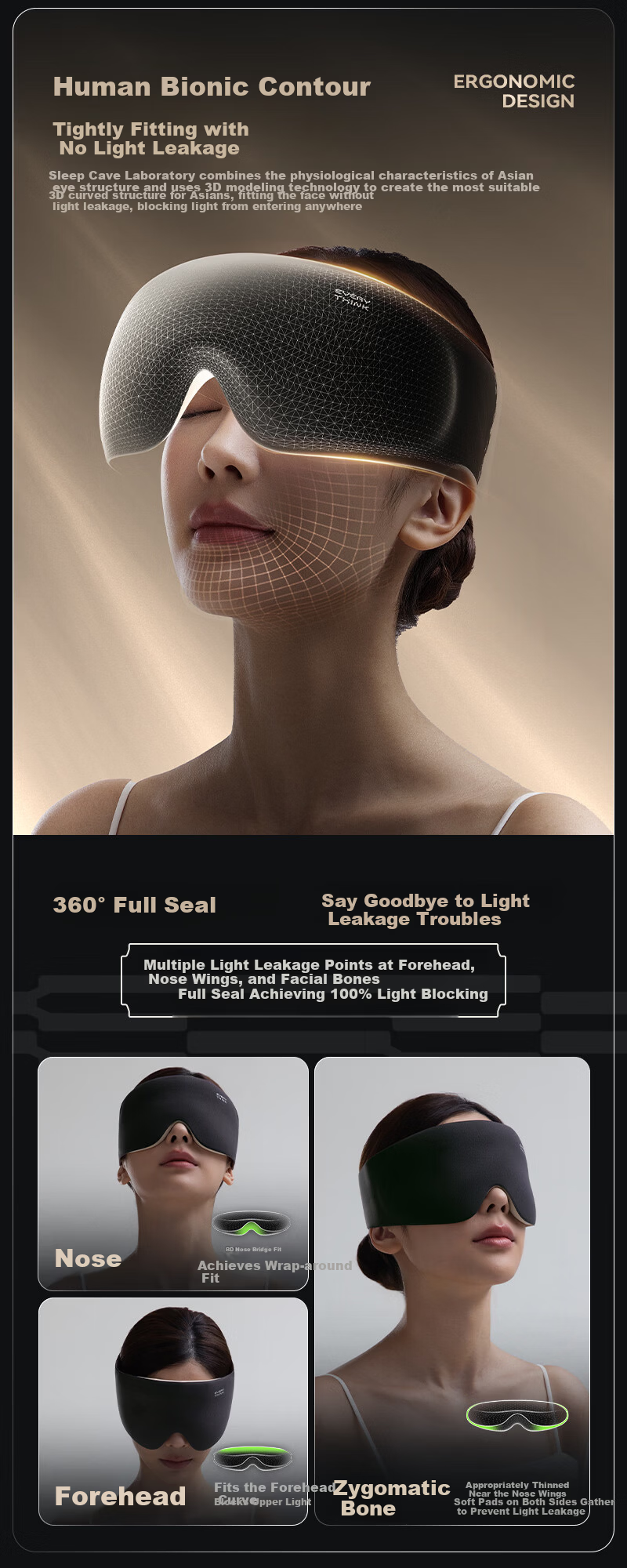 Sleep Mask Eye Cover Light Blocking Sleep Aid Relieve Eye Fatigue 3D Stereo Zero Pressure Eye Protection for Men and Women 4