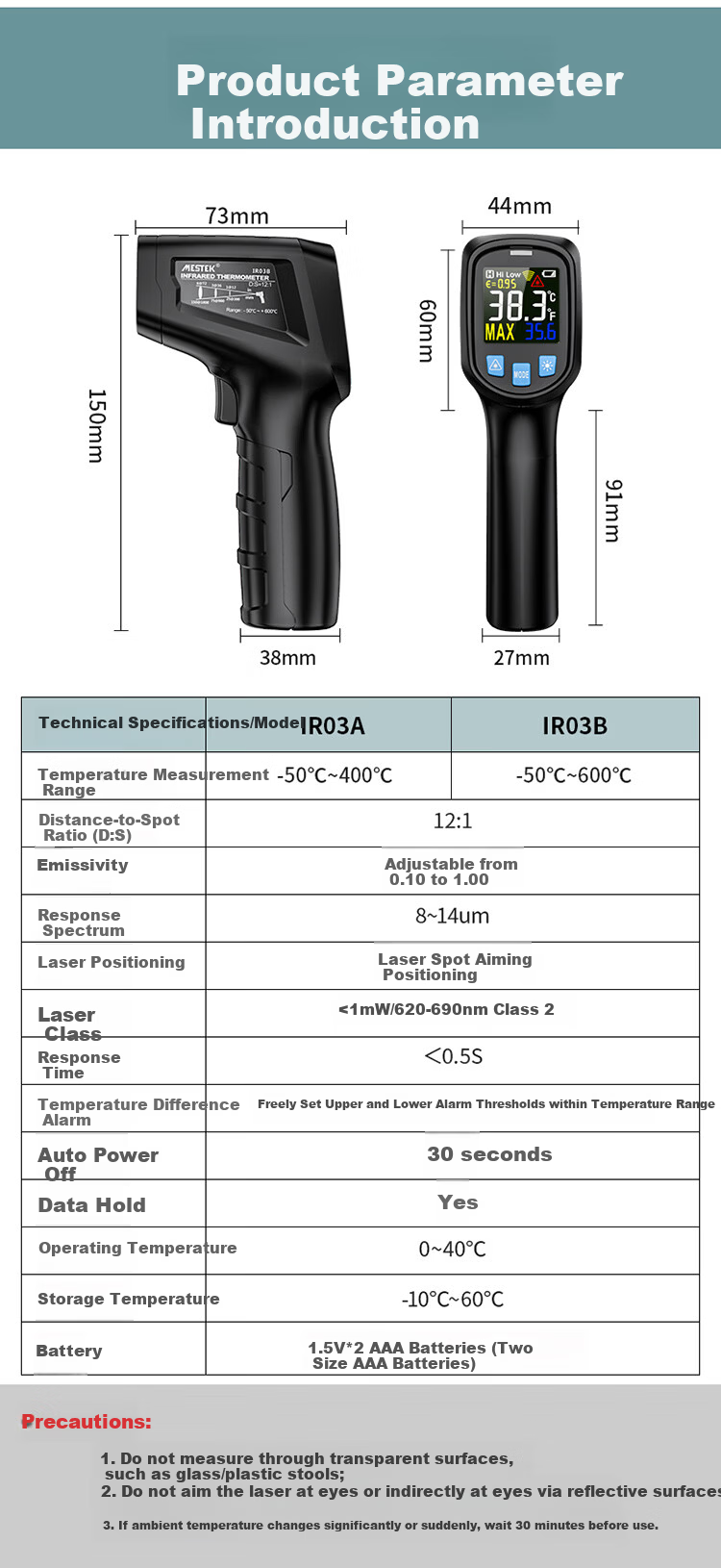 MESTEK Industrial Infrared Thermometer IR03A for Refrigerator and Oven Digital Baking Temperature Gun 16