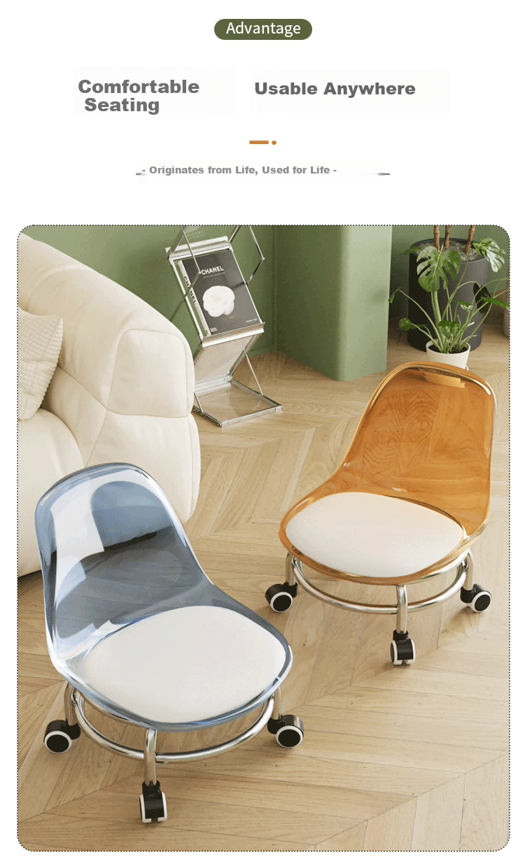 Qiyinge Silent Swivel Caster Stool Low Stool Living Room Premium Small Chair with Backrest Home Use Iron Frame Bench 2