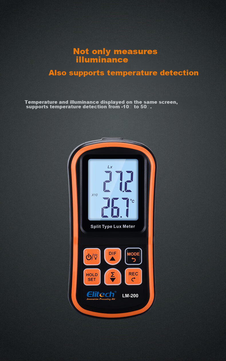 Jingchuang LM-200 Illuminance Meter Split-Type Light Intensity Monitor High-Precision Photometer 200,000 Lux Brightness Tester 7