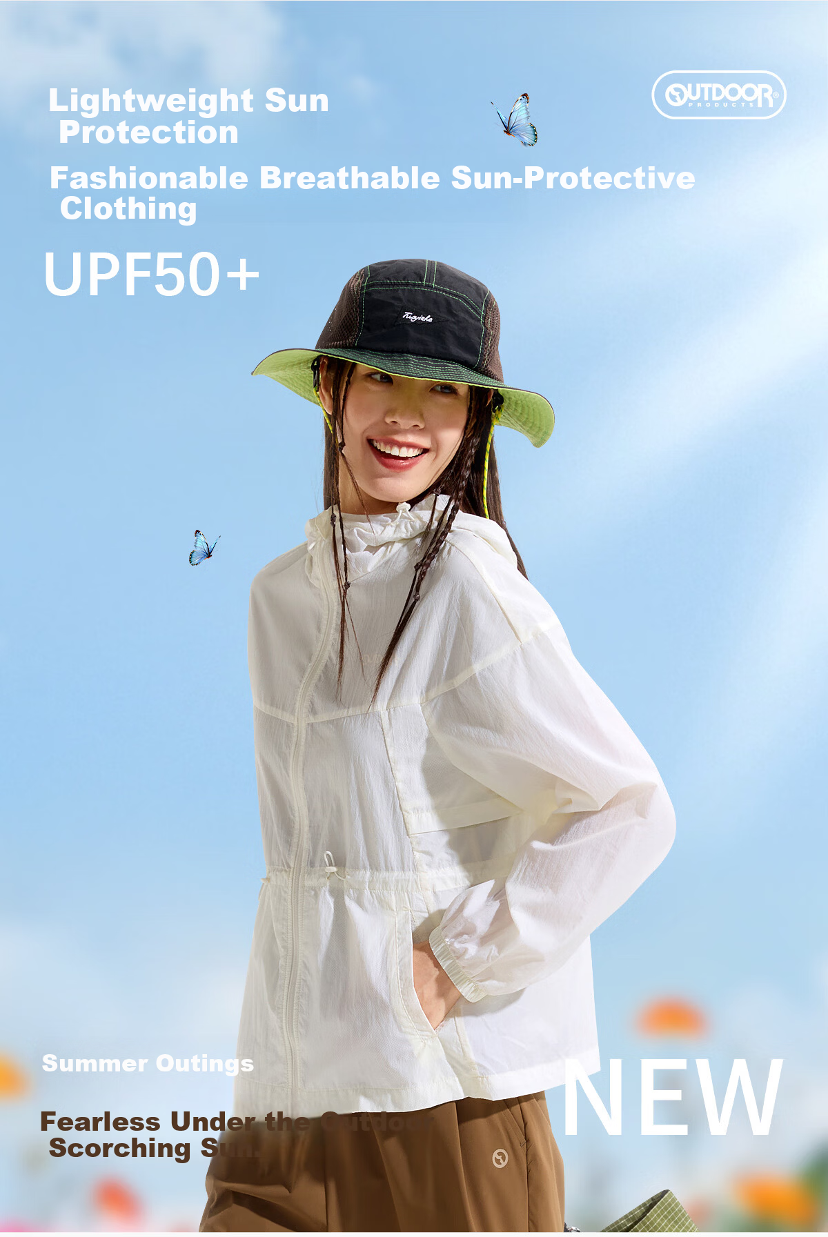 OUTDOOR PRODUCTS Women's Original Yarn UV Protection Jacket 26 Spring Summer Camping UV50+ Lightweight Breathable Skin Jacket OFPF522401 Light Water Blue 1
