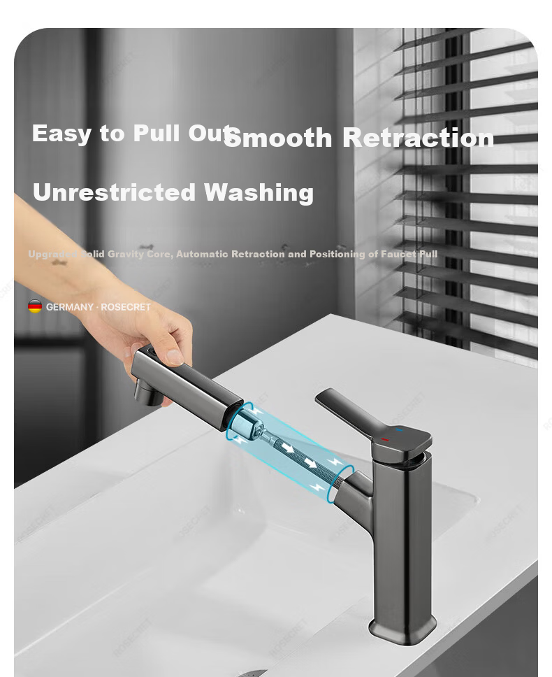Rosecret German Basin Faucet Pull-Out Hot and Cold Bathroom Sink Faucet 15