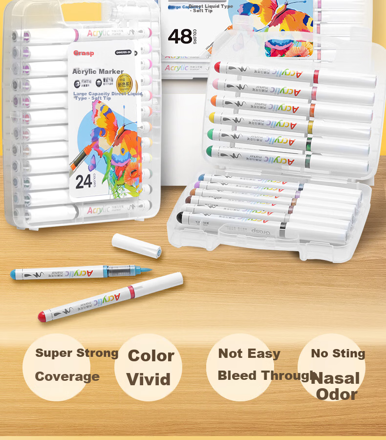Direct Liquid Soft Tip Acrylic Markers 48 Colors Student Set Non-Transparent Layerable Watercolor Paint Pens Gift Box 1