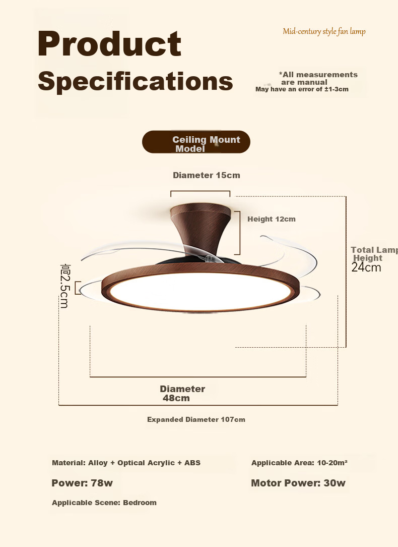 HP Puriguang Vintage Ceiling Fan Light with Invisible Blades for Bedroom and Dining Room Zhongshan Lighting with Installation Package Zhenzhiguang 15