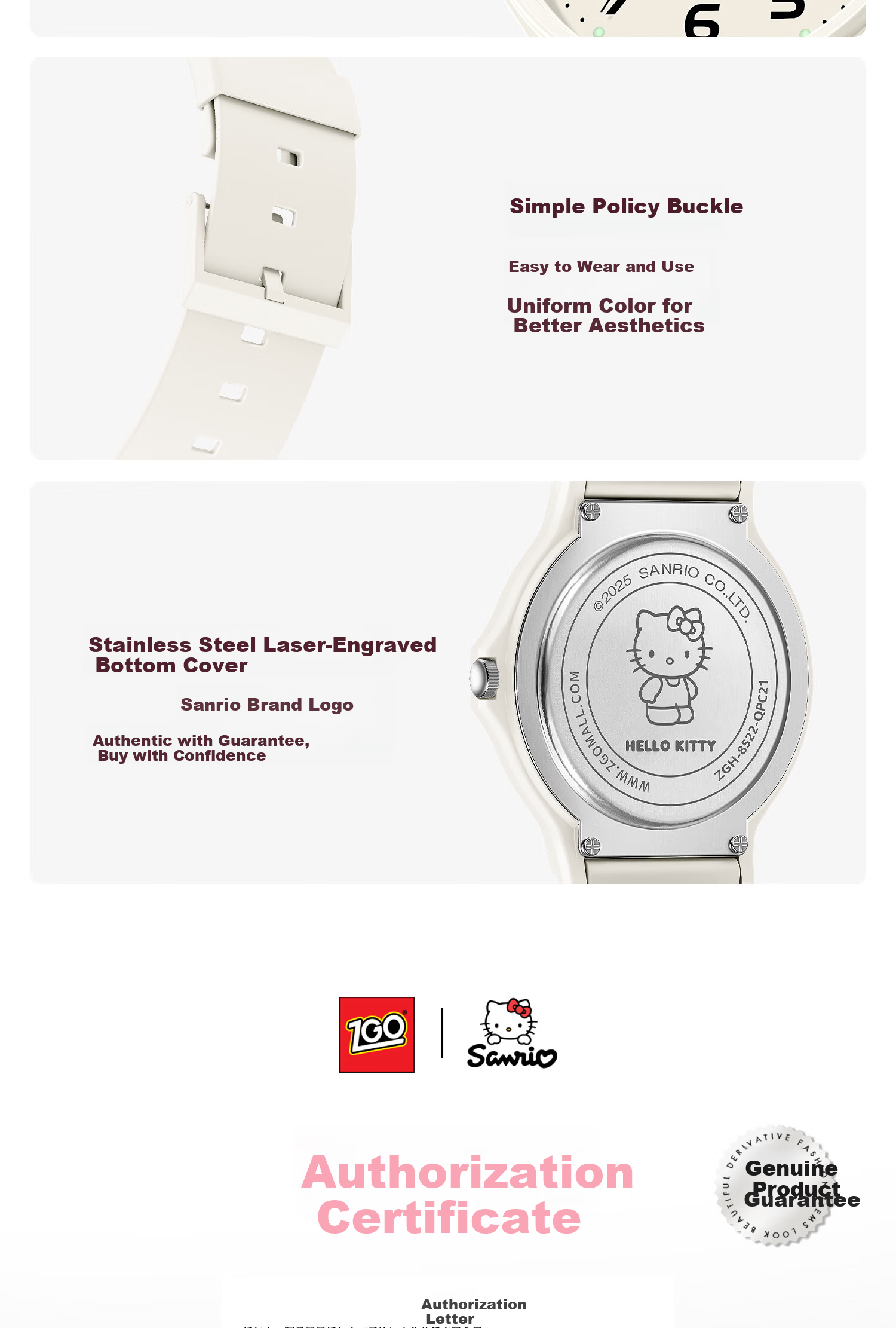 Hello Kitty Student Exam Watch for Girls Middle and High School Quiet Quartz Movement 16