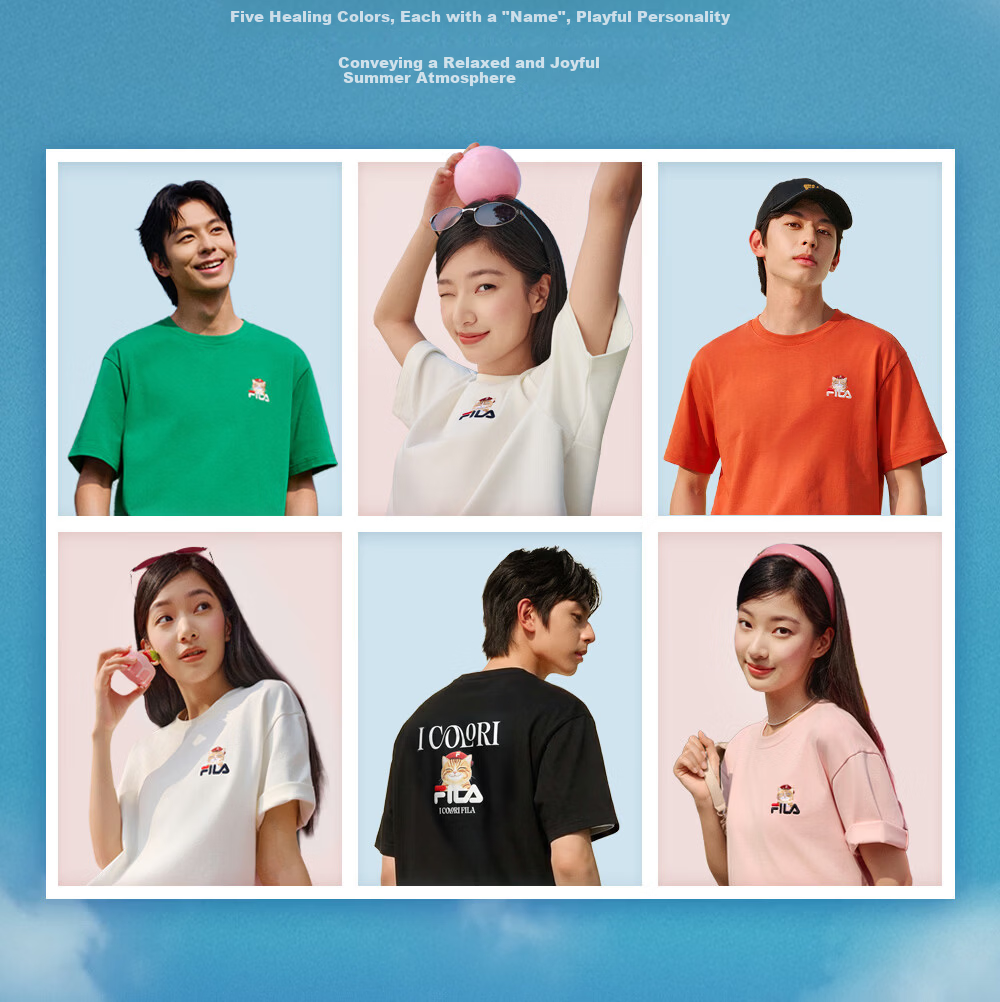 FILA Official 2026 Summer Couple Short Sleeve T-Shirt Casual Loose Fit Cotton Cat Knit Tee 4