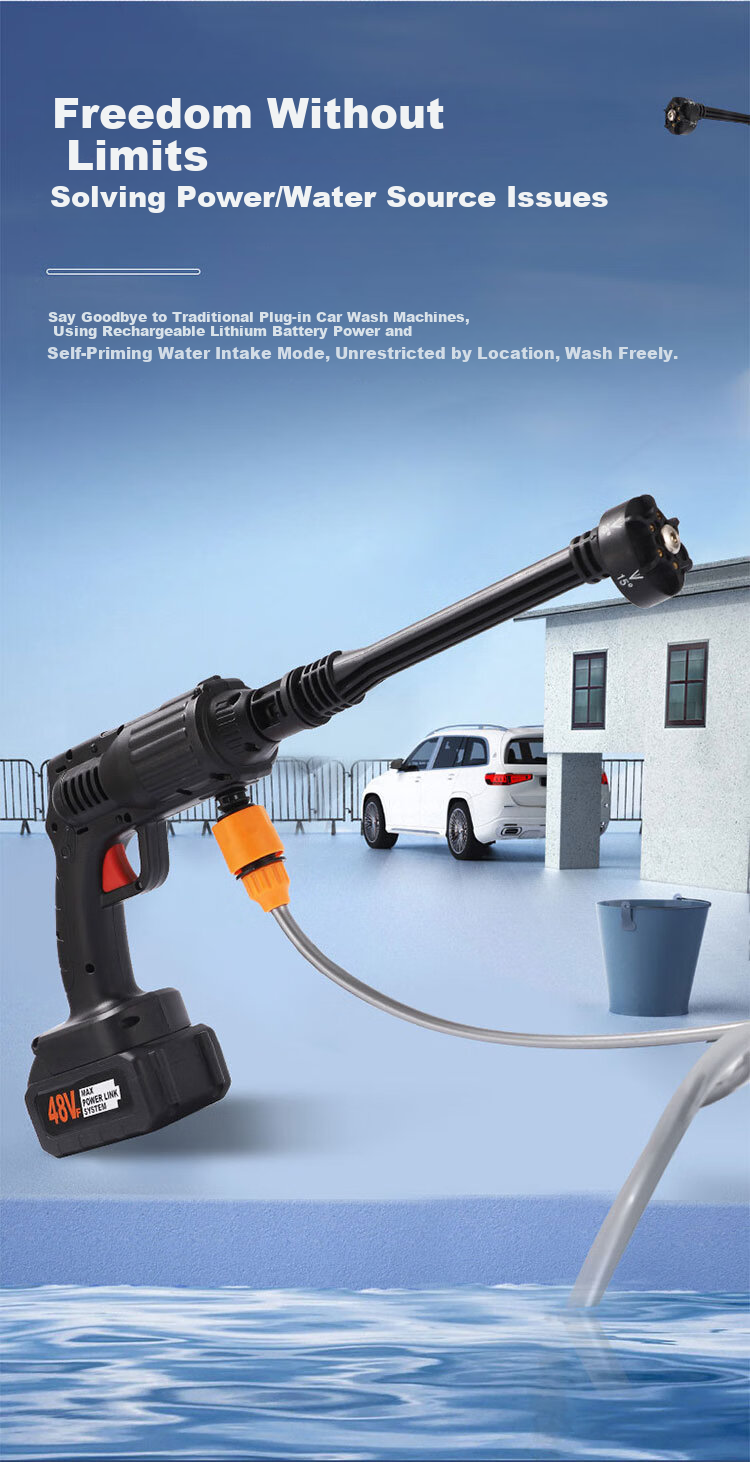 Xinwuhuan Wireless Car Washer Lithium Battery High-Pressure Water Gun Cleaning Machine Portable Brushless Motor Single Lithium Battery for Home and Garden 2