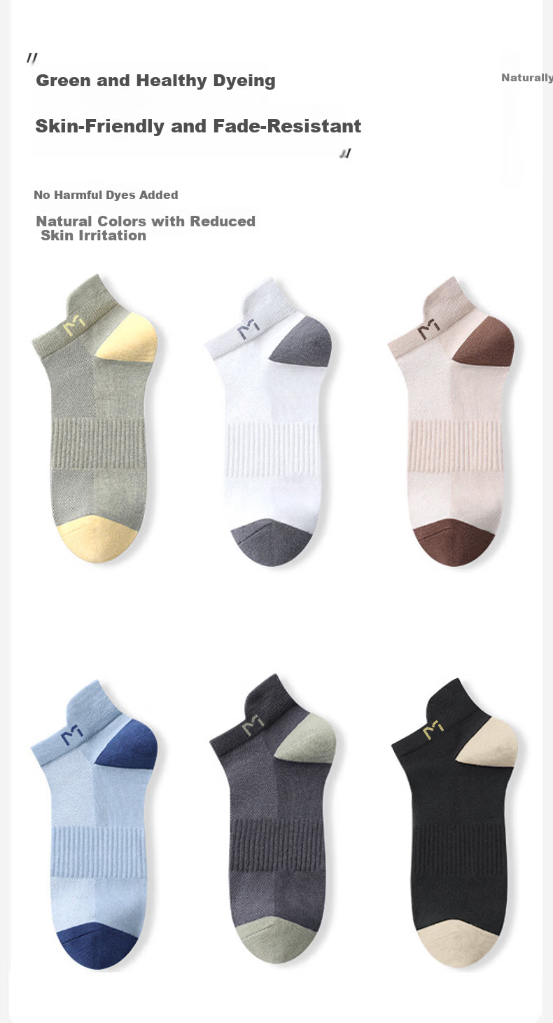 Mian Xiaonian Men's Cotton Short Socks Spring Summer 100% Pure Cotton 10A Antibacterial Odor-Resistant Breathable Mesh Low-Cut Socks 10 Pairs Pack 12