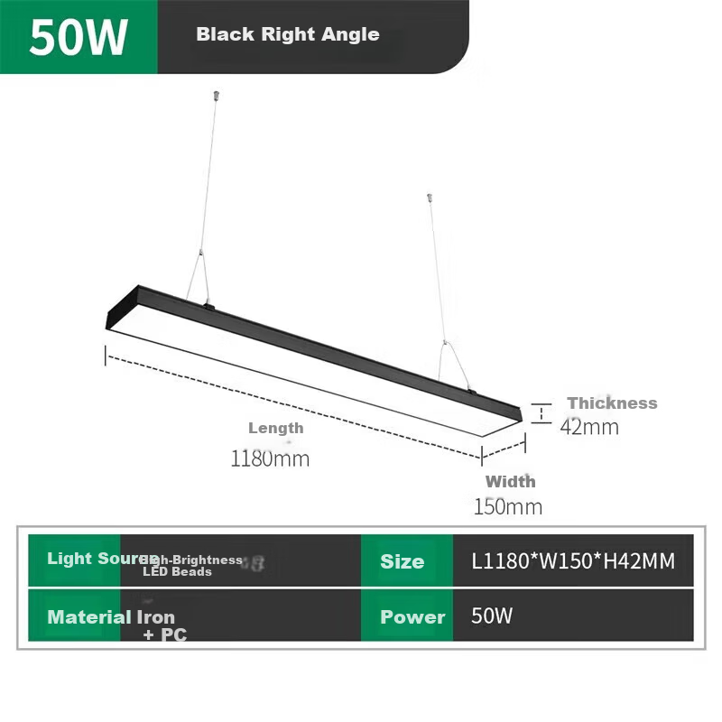 NVC LED Pendant Linear Light Office Mall Store Minimalist Iron Frame Black 50W Cool White