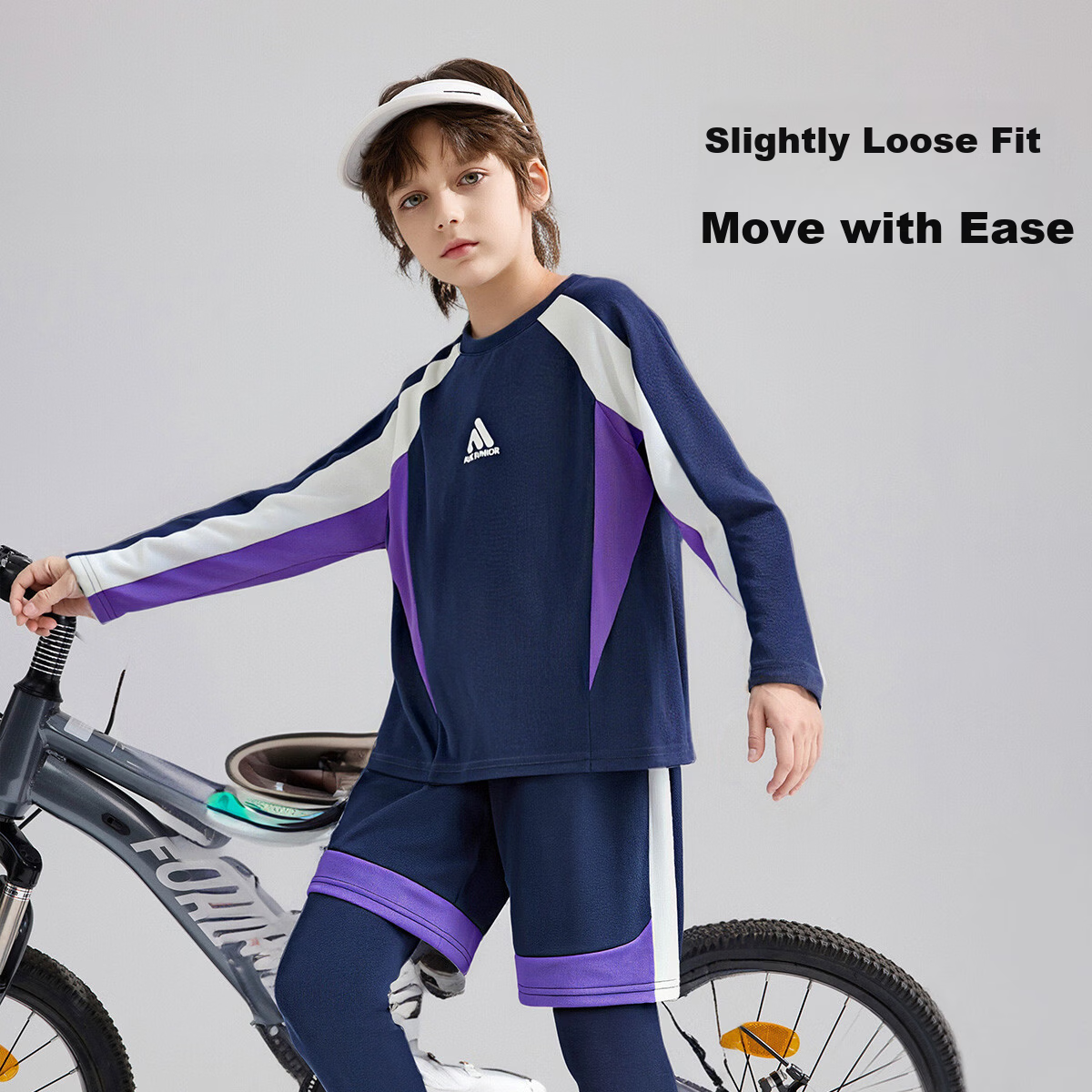 ASK JUNIOR Kids Set 2026 Spring Boys Long Sleeve T-Shirt and Casual Pants Sportswear Navy Blue 160