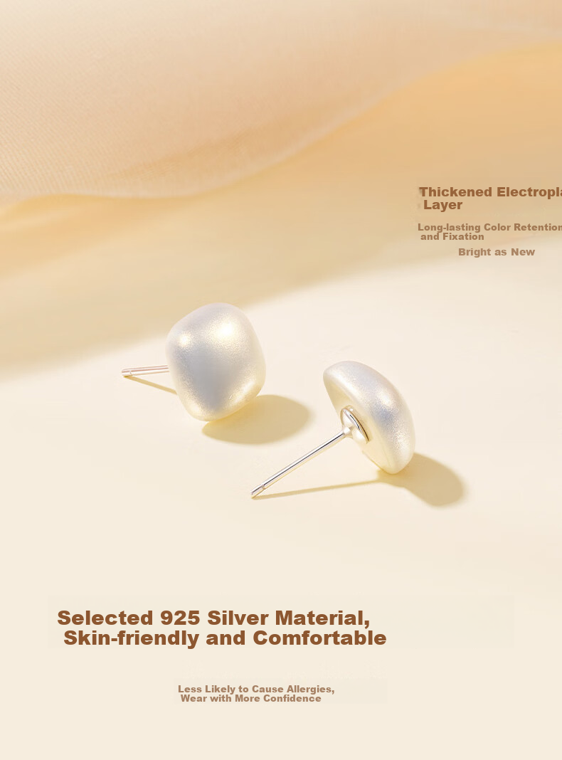 GLTEN Small Sugar Cube Silver Ear Studs Imitation Pearl Women's Earrings 2026 New Birthday Gift for Girlfriend Delicate Wife Ear Care 5