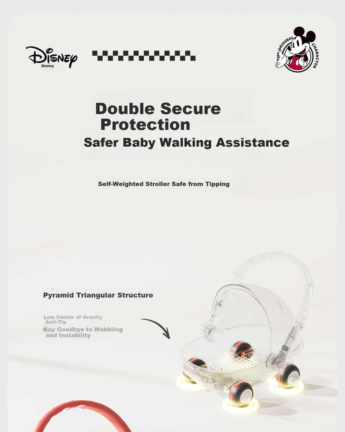 Disney Baby Walker Anti-O-Leg 2026 Model Anti-Tip Balance Walker for Babies 10 Months and Older Baby Push Walker 12