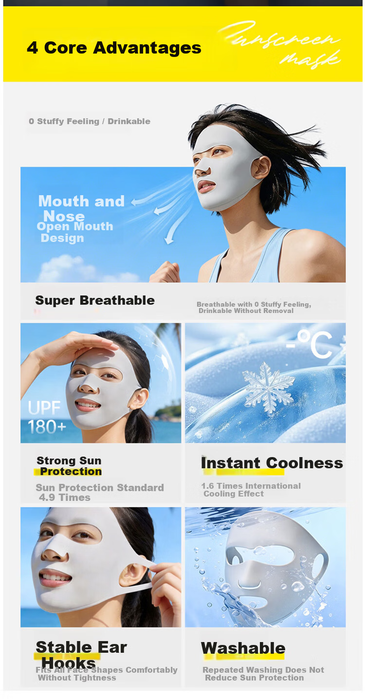 Dusenna Sunscreen Face Mask Unisex Ice Silk UV Protection 3D Sunshade Breathable Eye Protection for Running and Cycling 1