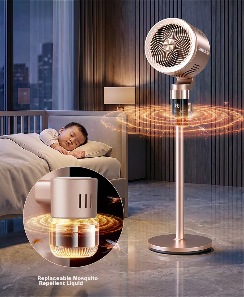 Skyworth Iceland Air Circulation Fan, 2025 High-Power Quiet Floor-Standing Dual-Use Electric Fan with Wide-Angle Oscillation Q523, White And Coffee Color 18