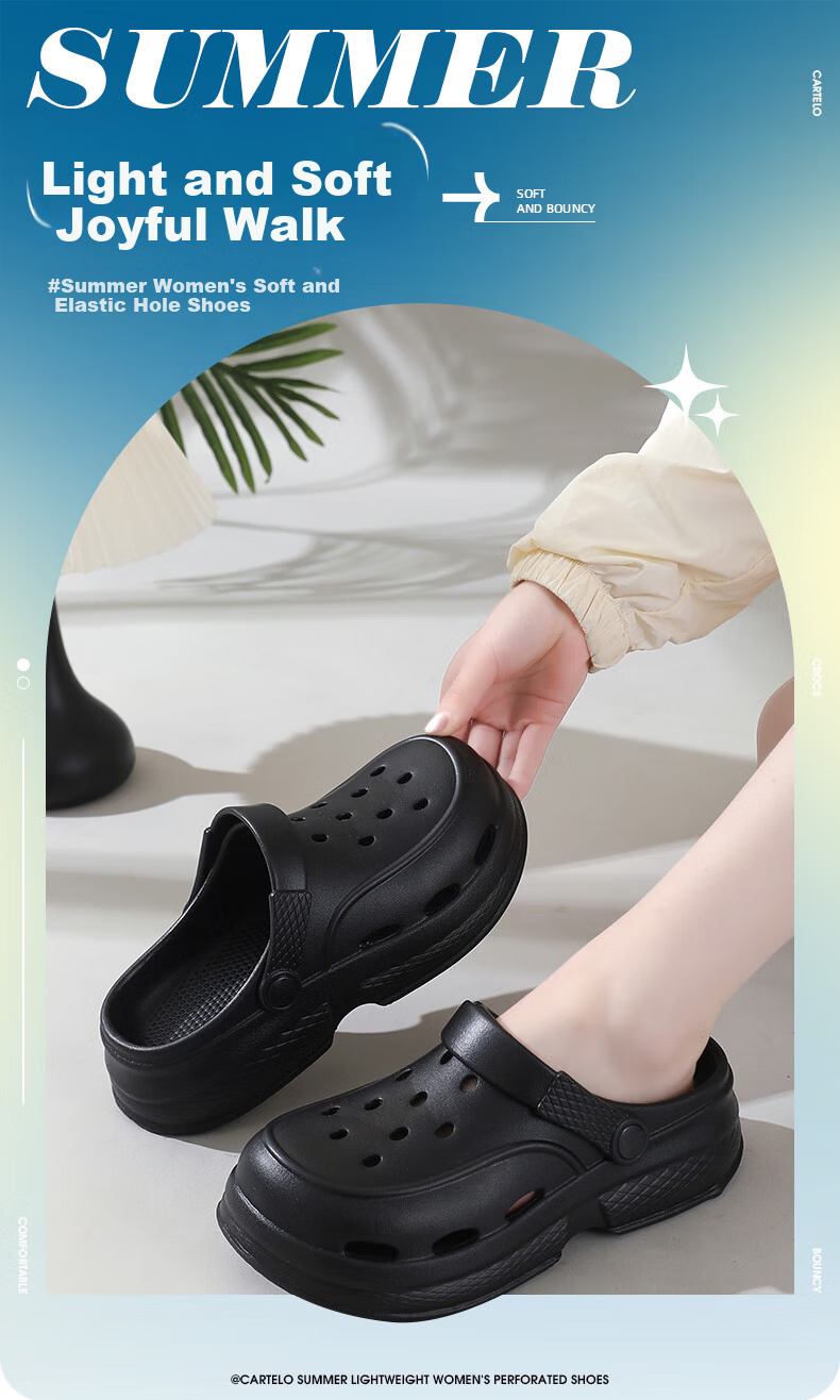 Cartelo Crocodile Women's Summer Hole Shoes Thick Sole Comfortable Beach Sandals Black 37-38 2