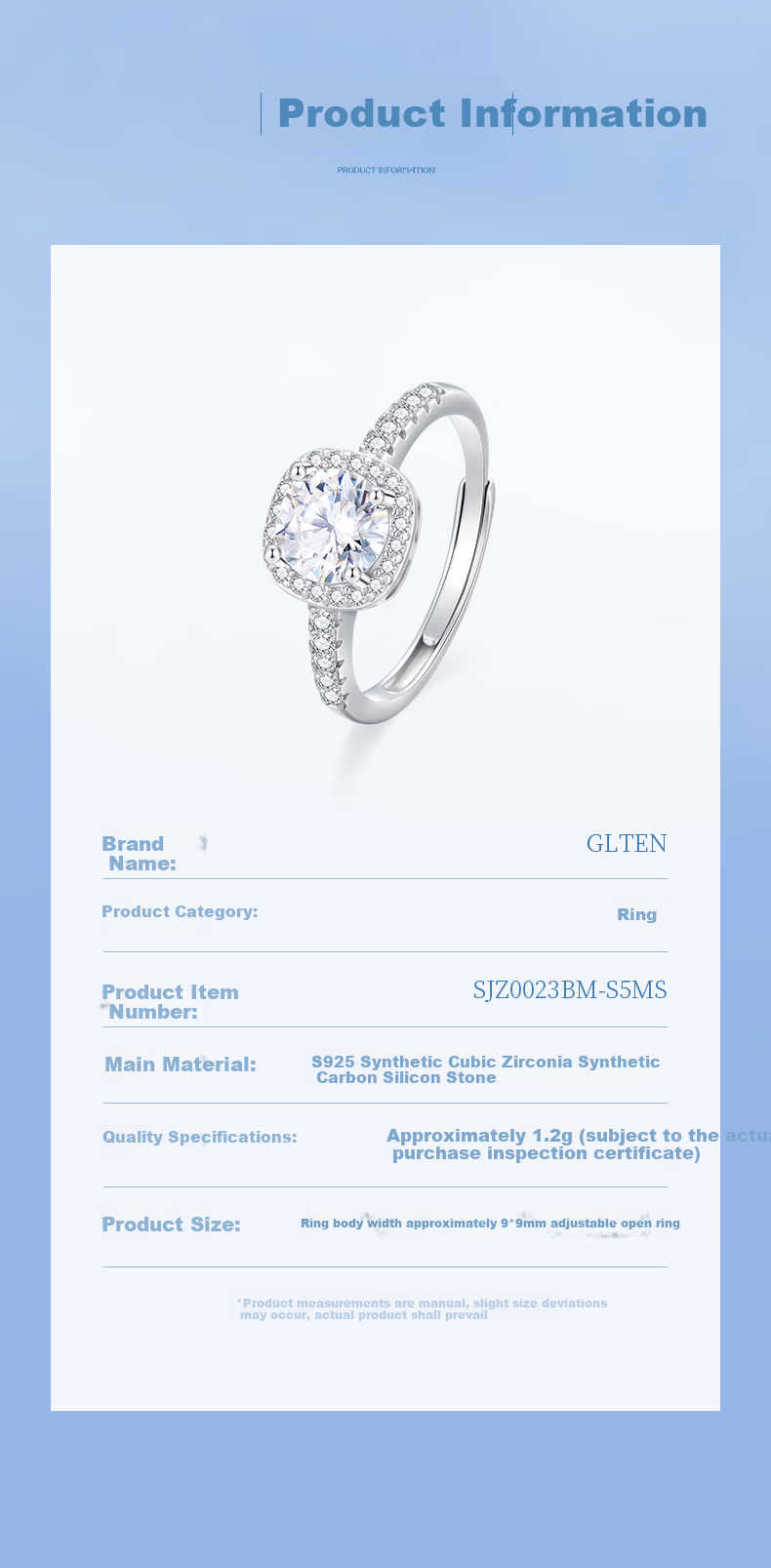 GLTEN Sugar Cube Engagement Ring 1 Carat Moissanite Silver Ring for Women Wedding Gift for Girlfriend Wife 7