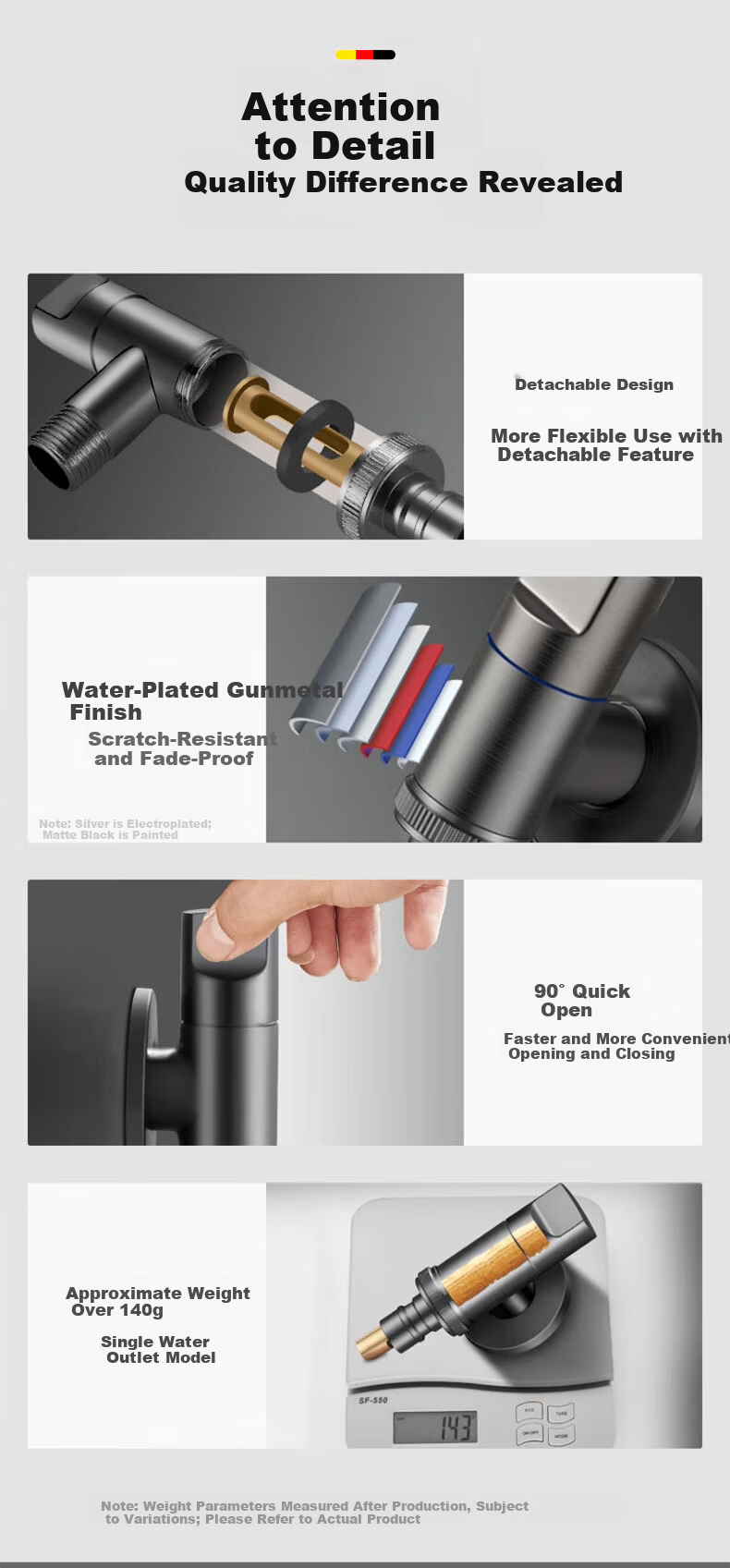 HOMK [Germany] Washing Machine Faucet One In Three Out Angle Valve 4-Point Angle Valve High Flow Water Distributor for Bathroom 15