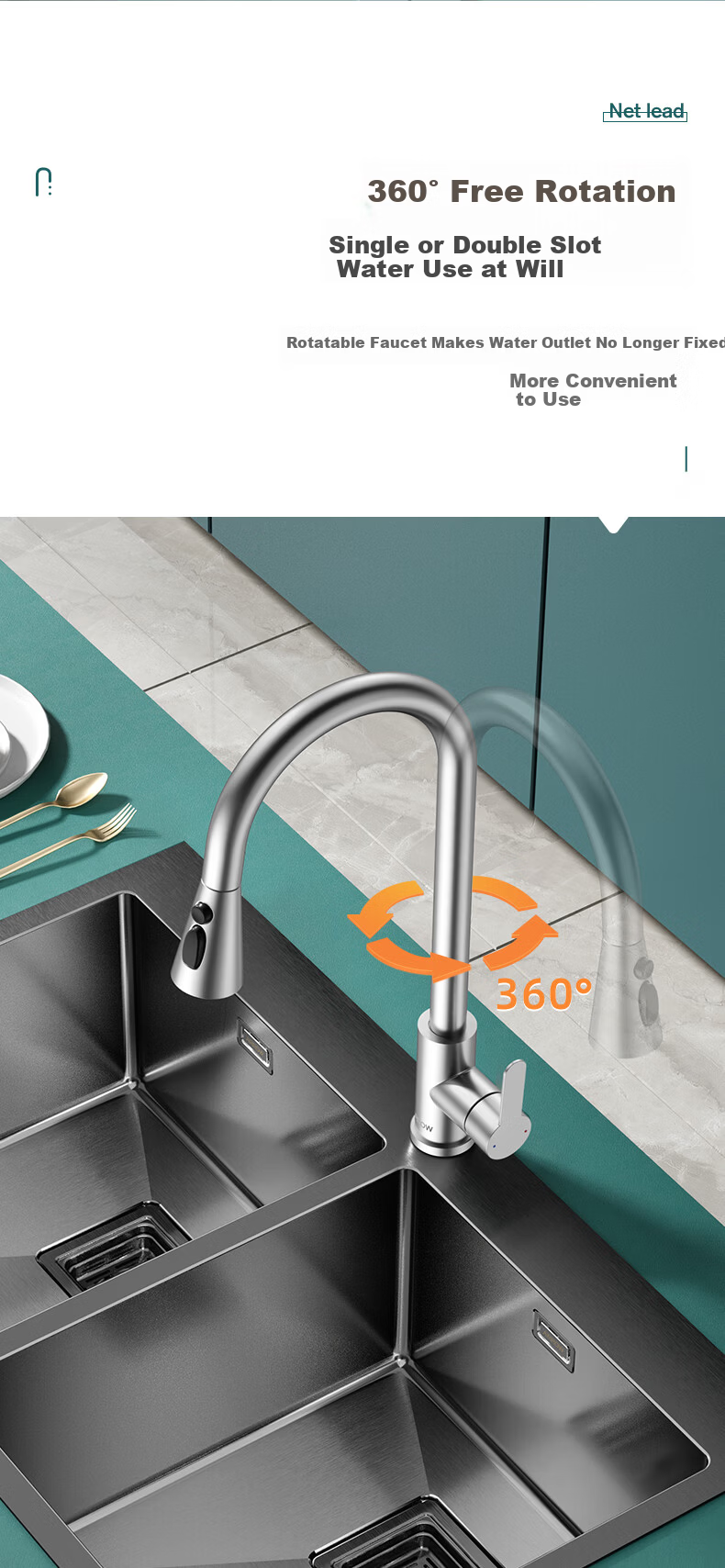 ARROW HS Kitchen Faucet Dual Control Hot and Cold Three-Function Pull-Out 304 Stainless Steel Sink Washing Basin Faucet 10