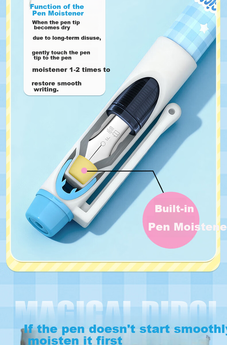 Snowhite Erasable Liquid Ink Fountain Pen for Elementary Students Grades 3-6, No Cartridge Replacement, Built-in Ink Conditioner, High Aesthetic, Large Capacity, Student Practice Pen C510, Ink Blue, P 5