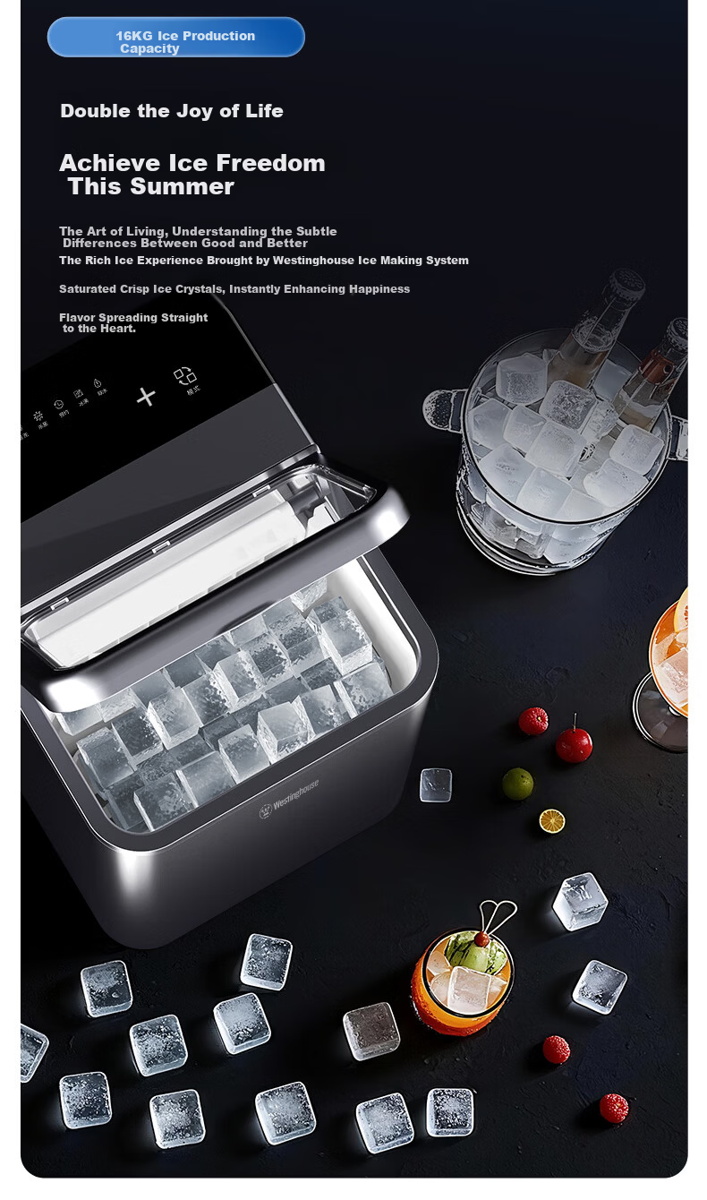 Westinghouse Home and Commercial Ice Maker Solid Cube Small Fully Automatic Fast Ice Maker UV Sterilization Whiskey Cocktail Companion Ice Machine WH-16F 9