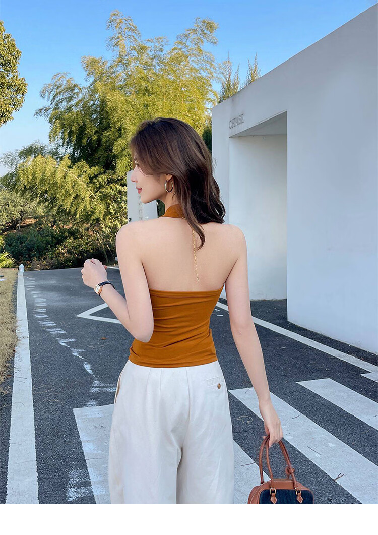 Free Style Halter Neck Tank Top for Women Summer New Padded Chest Sleeveless Sports Fitness U-Neck Back Shirt 22