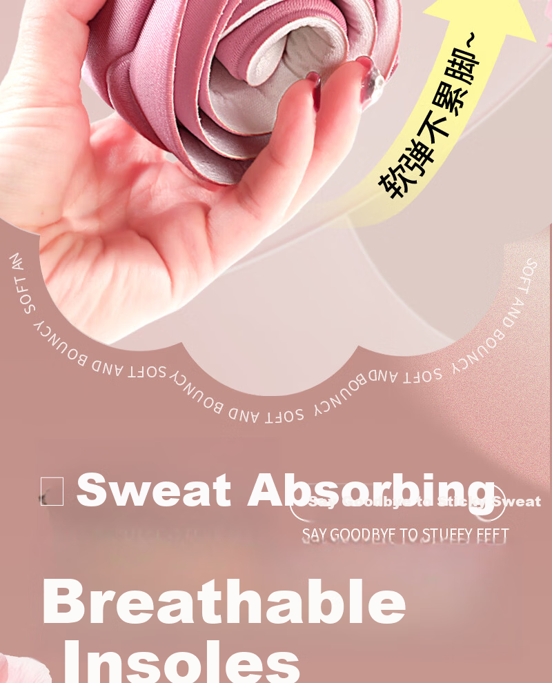 Energetic Rebound Women's Insoles Sweat-Absorbing Odor-Resistant Breathable Comfortable Long-Standing Soft Cushioned Anti-Foot Pain Military Training Size 35 7