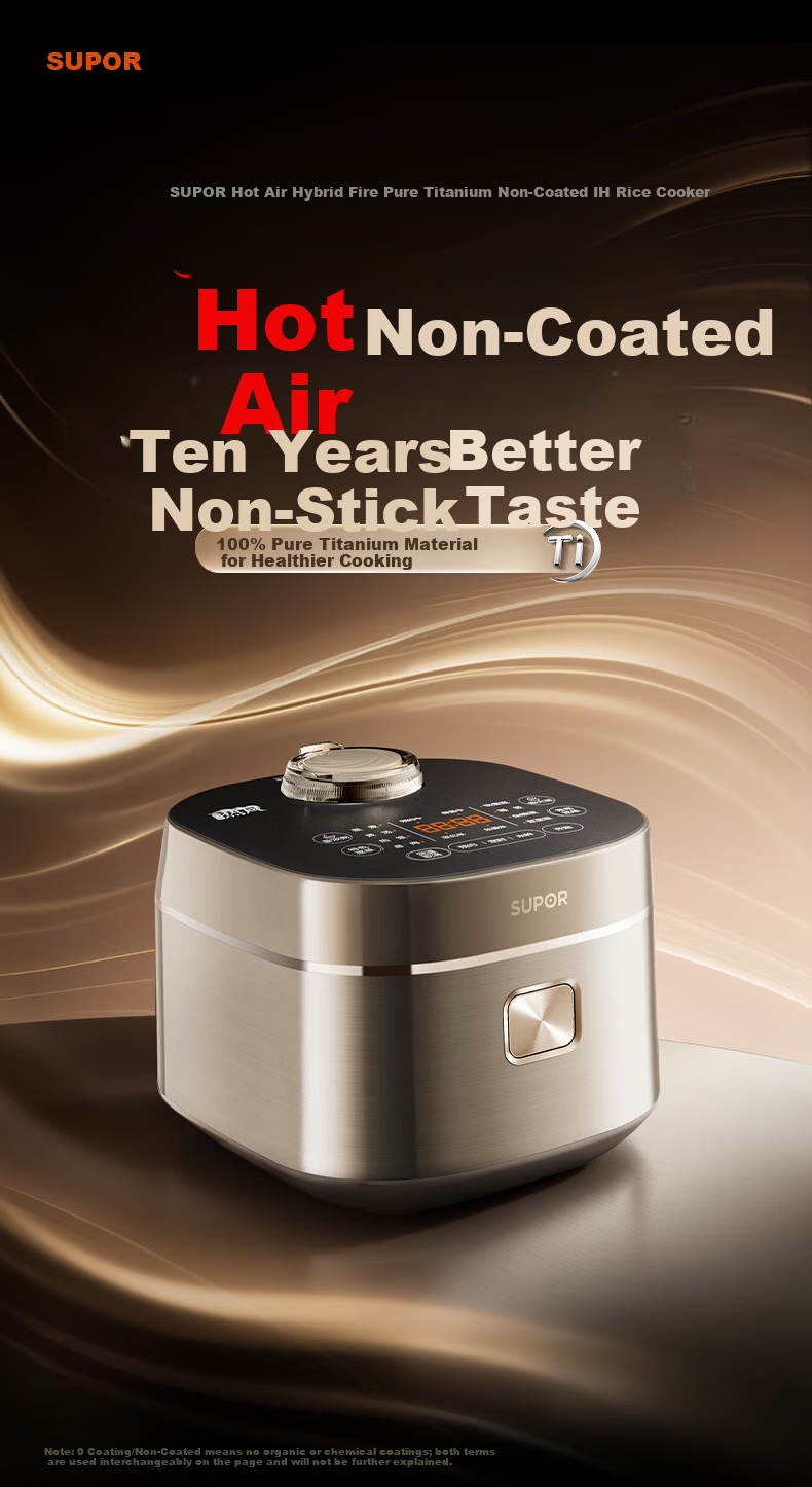 SUPOR Rice Cooker 1-8 People 4L IH Hot Air Integrated Pure Titanium Inner Pot Spherical Pot 0 Coating Non-Stick Low Sugar Household Smart Reservation Multifunction New Model F40Q97S 4