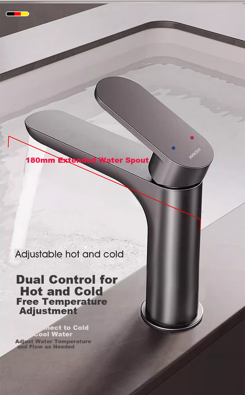 HOMK 【Germany】304 Stainless Steel Faucet Universal Bathroom Sink Basin Hot and Cold Splash-Proof Faucet 4