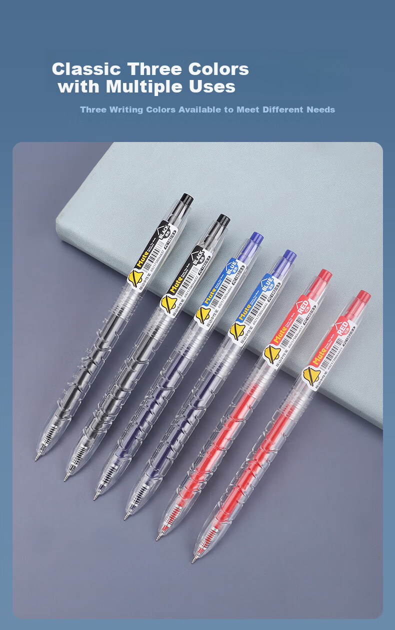 BAOKE PC1962 Silent Click Neutral Pen 0.5mm Student Exam Pen Marker Anti-Slip Wavy Grip High-Value Signature Pen Red 12pcs/Box 9