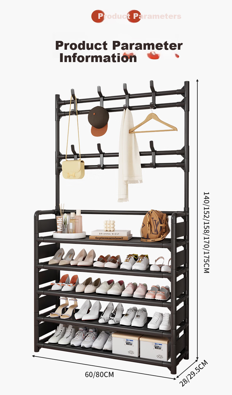 Yimo Multi-Layer Shoe Rack Home Entryway Simple Shoe and Hat Cabinet Dormitory Storage Shelf 5-Tier 80cm Side Cloth 12