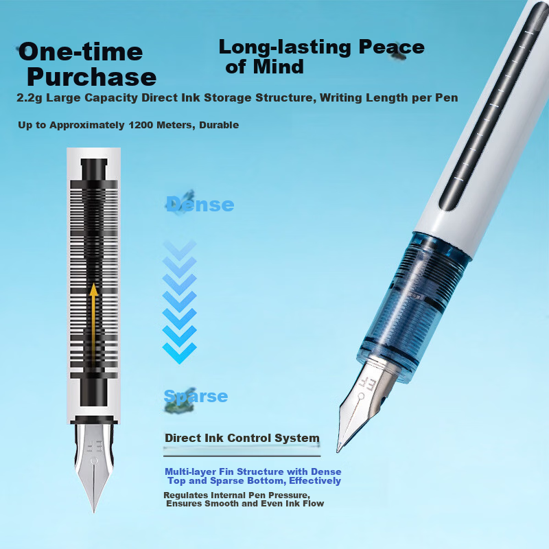JD Jingzao Direct Ink Refill-Free Fountain Pen EF Nib 0.38mm Black 6-Pack for 3rd-6th Grade Elementary Students Calligraphy Practice