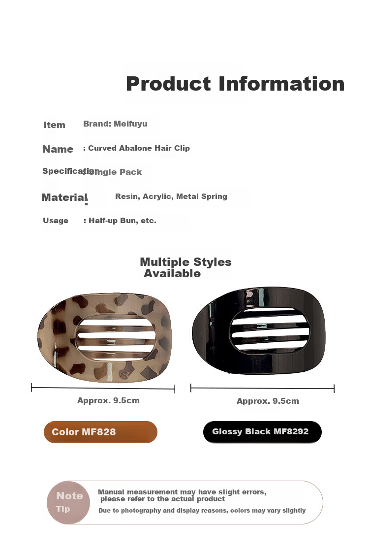 Meifuyu Curved Abalone Hair Claw Clip Glossy Black Straight Duckbill Hair Clip Flat Hairpin for Updo MF8281 3