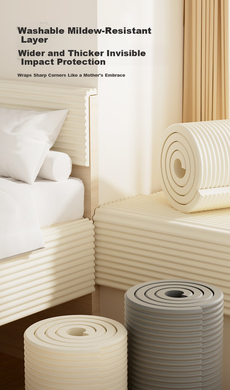Bangbangzhu Thickened Self-Adhesive Free Anti-Collision Corner Guard Edge Cushion Window Sill Bed Soft Corner Protector Off-White 200*30*1.3CM 1