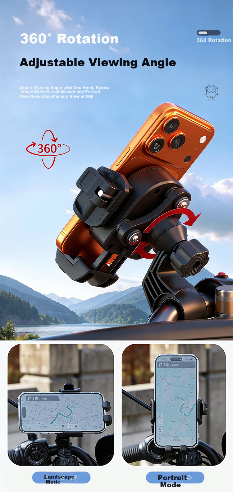 BZBC Electric Bike Phone Holder Motorcycle Battery Vehicle Mount Mountain Bike Phone Holder Shockproof for Delivery Riding Xiao Niu Ninebot Aima Yadea 4