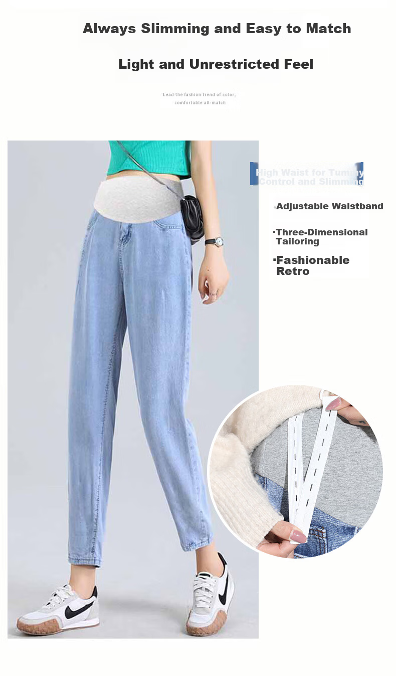 JOYNCLEON Maternity Summer Thin Denim Pants Nine-Point Casual Dad Jeans Light Blue L Jyk176496 2