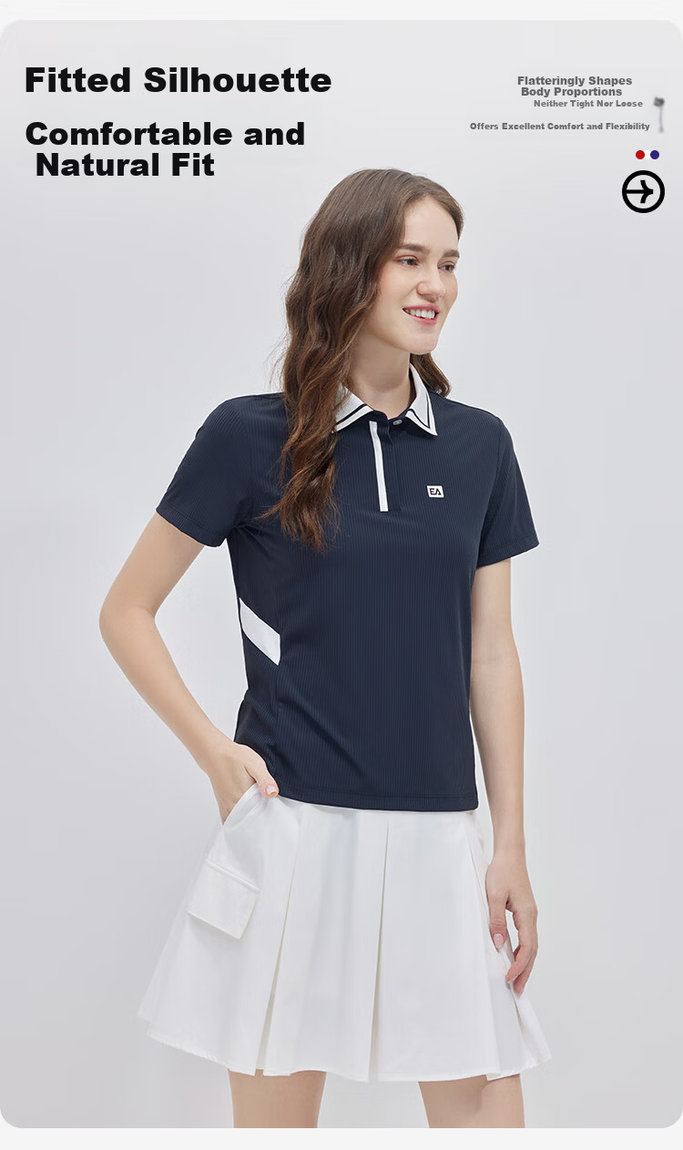 ELLE ACTIVE Colorblock Sports Polo Shirt Women Summer Slim Fit Versatile T-Shirt Short Sleeve Casual Commuting Black XL 4
