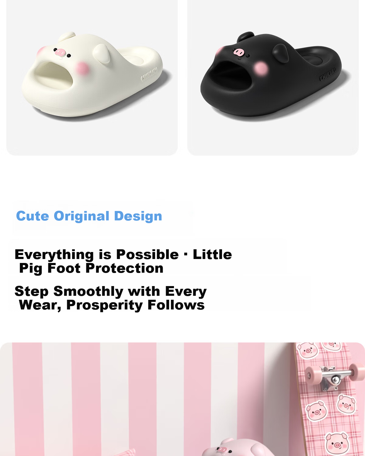 Chikoku Cute Pink Pig Cartoon Slippers Women Summer Home Thick Sole Non-Slip Couple Outdoor Sandals Men 4