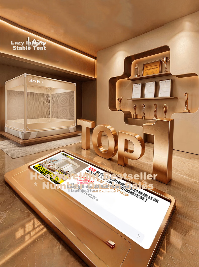 Lazy Infinity Class A Home Baby Anti-Fall Playpen Mosquito Net with Three Doors and Dustproof Top 1.8*2m [Thickened Buckle Frame] 2