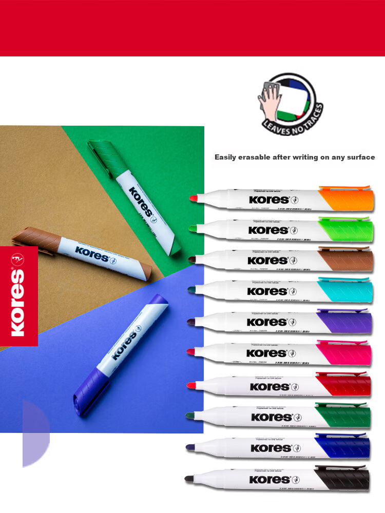 KORES European Imported Colossus Thick Erasable Colored Whiteboard Markers Large Capacity Red Blue Green Black Board Markers Writing Drawing Pens for Children and Teachers Non-Toxic Round Tip Black 4- 7