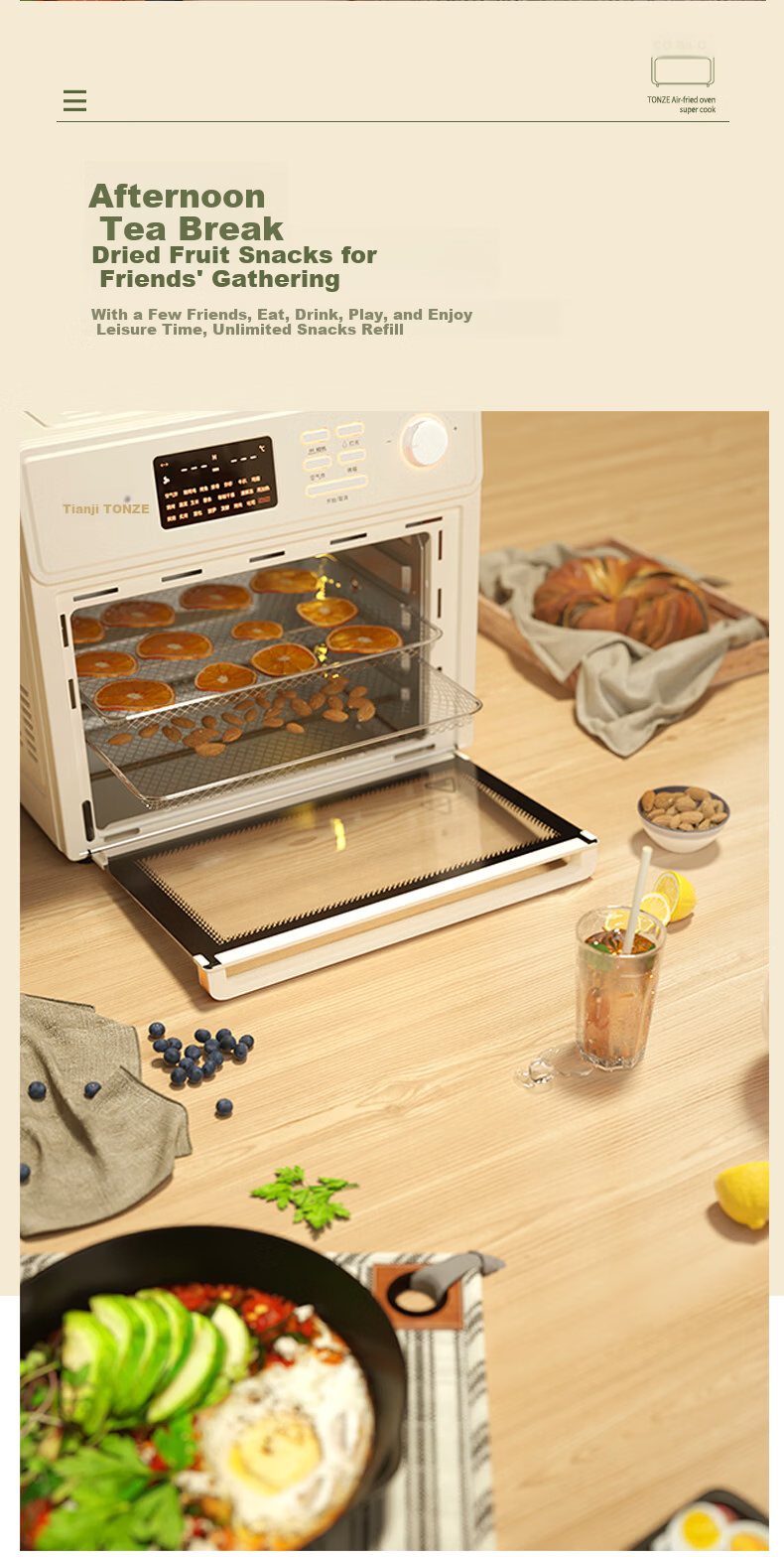 TONZE Multifunctional Electric Oven Home Air Fryer Combo Small 15L Air Fryer Oven Oil-Free Fat-Removing Tender Frying Hot Air Circulation RF3W 5