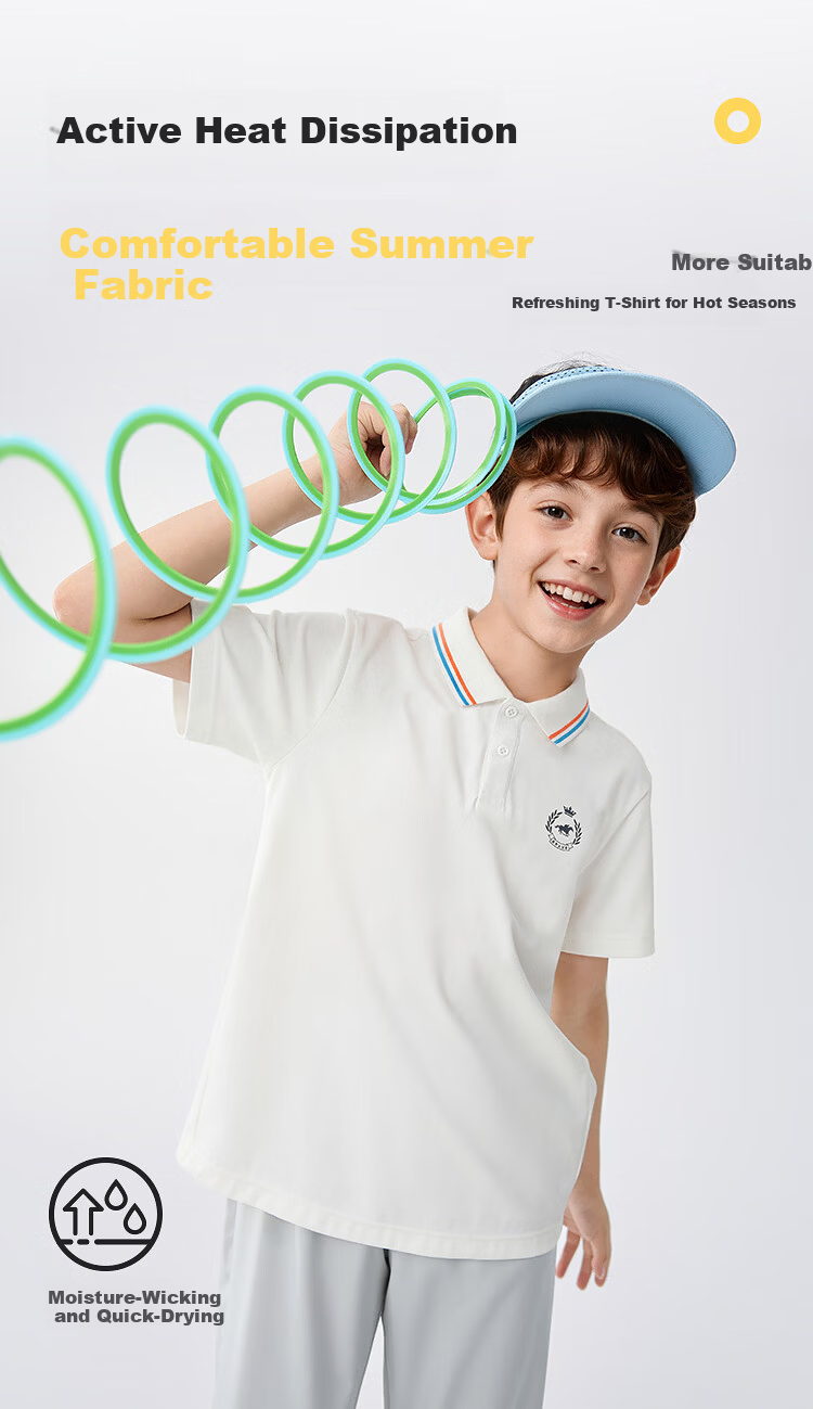 Balabala Boys Short Sleeve T-Shirt Children's 2026 Summer New Polo Shirt Striped Comfortable Top Trendy Casual for Older Kids 2