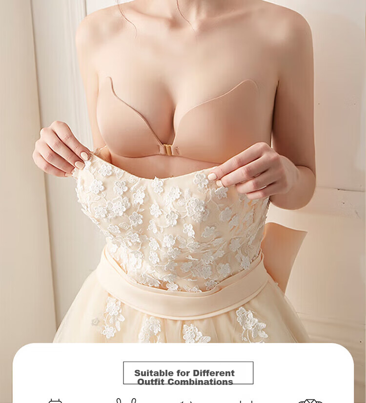 Yiershuang Invisible Seamless Anti-Exposure Strapless Bra for Women, Push-Up Non-Slip Bra for Wedding Dress and Camisole, No Shoulder Strap, Anti-Point Bra 7